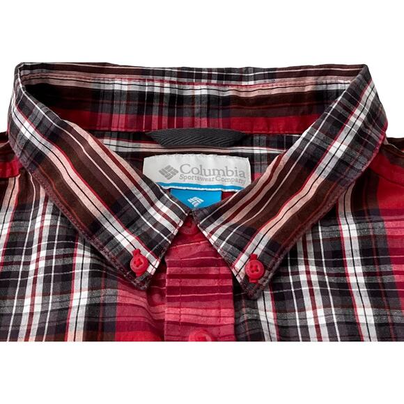 COLUMBIA LONG SLEEVE BUTTON-DOWN SHIRT, MENS, XXL, RED BROWN GREY WHITE PLAID - Picture 2 of 12